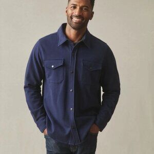 American Giant Heavyweight Redwood Fleece Shacket Overshirt New Blue - Flaw